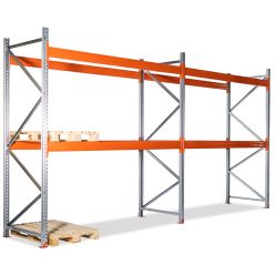 Palettenregal 2 Fächer. H4000 x L5660 x T1100 mm / 3000 kg. Verzinkt + RAL2004 - Palettenregale